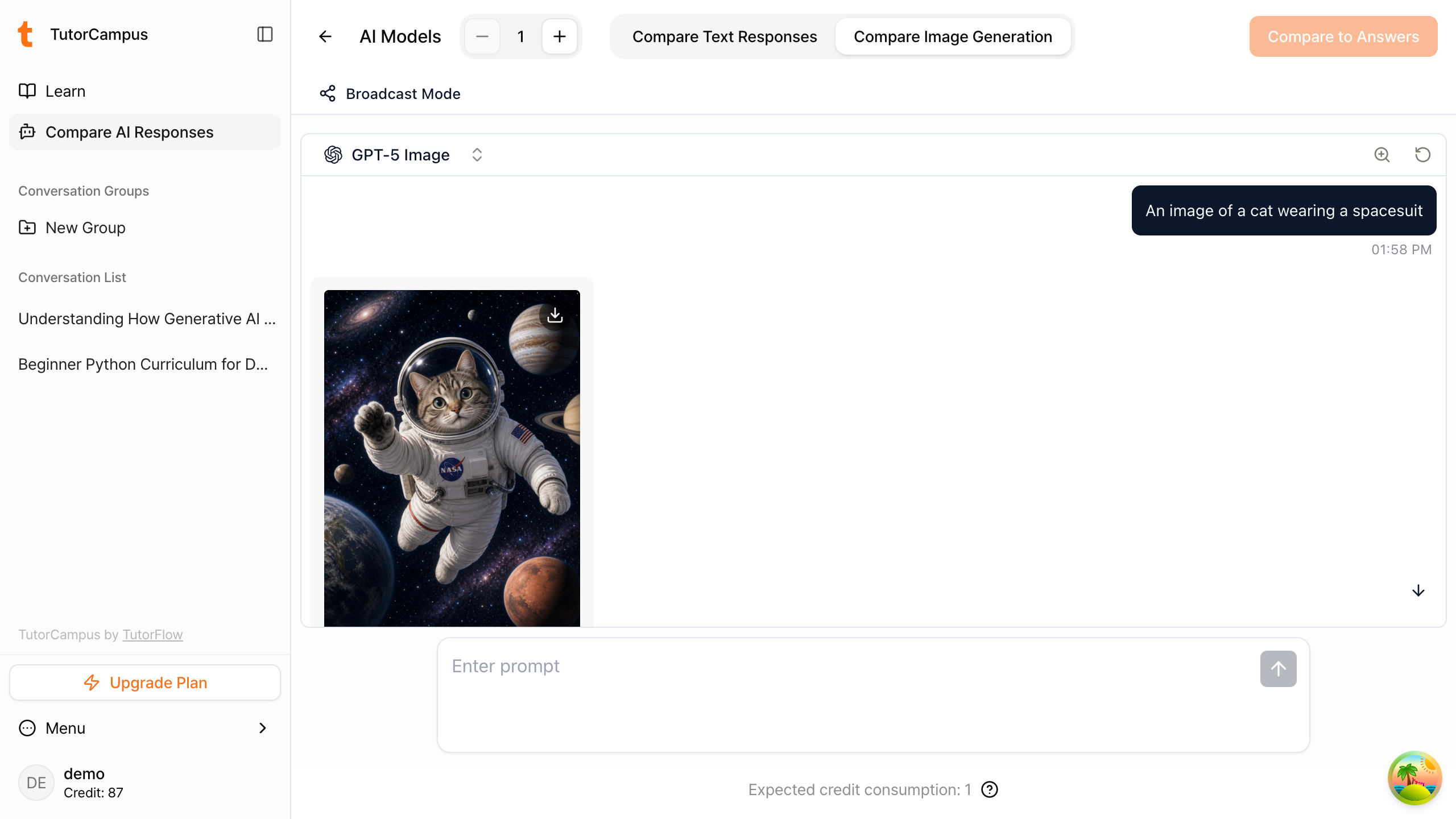 AI model image generation comparison result screen