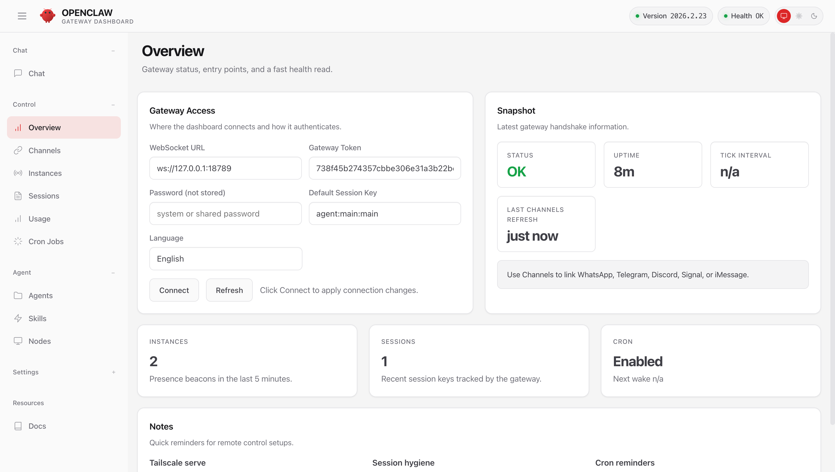 OpenClaw dashboard